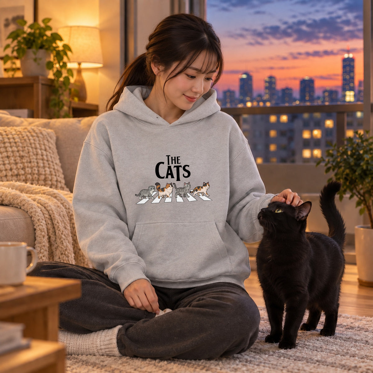 THE CATS 横断歩道 猫 行進 パロディ パーカー ｜フロントプリント