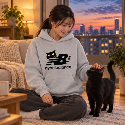 nyan balance 黒猫 パロディ ニューバランス風 おもしろ 猫 パーカー ｜フロントプリント