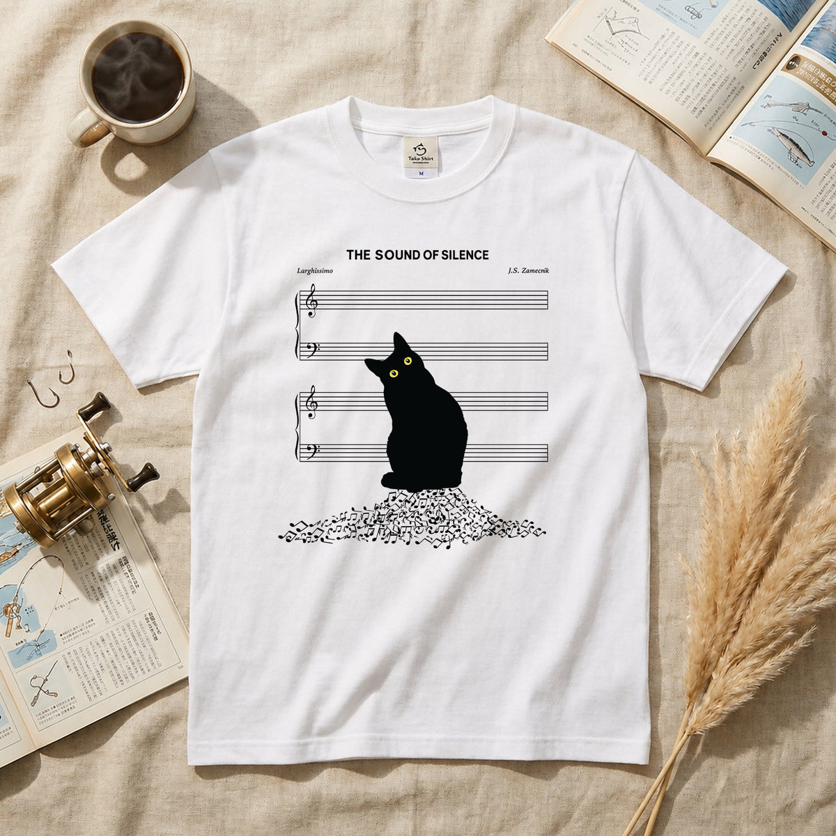 The Sound of Silence 黒猫 Tシャツ ｜ 猫好き・音楽好き・おもしろ・シュールに人気