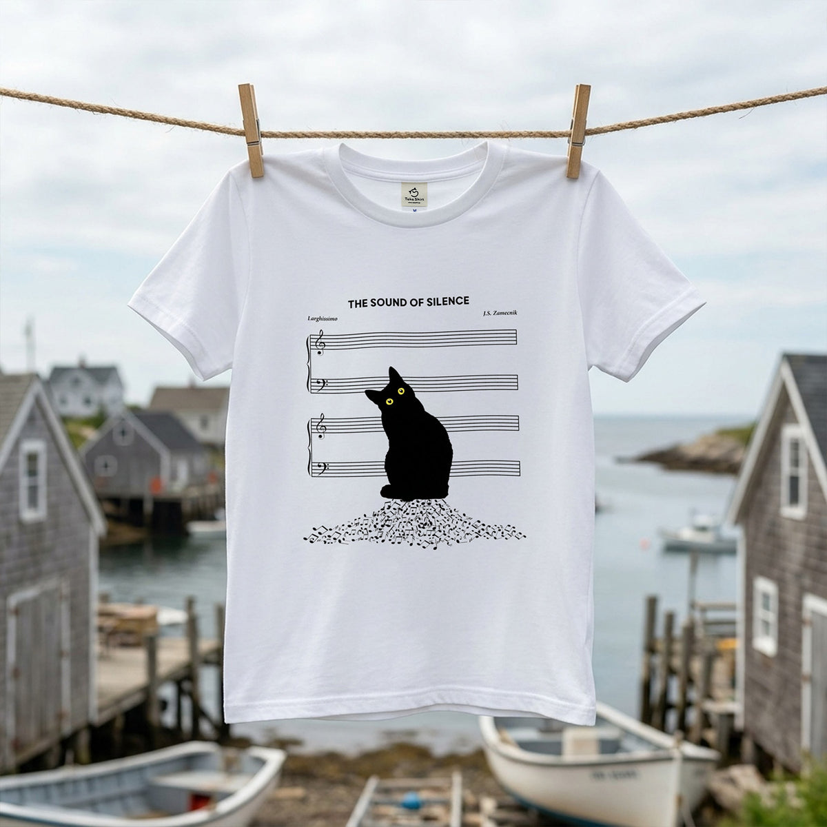 The Sound of Silence 黒猫 Tシャツ ｜ 猫好き・音楽好き・おもしろ・シュールに人気