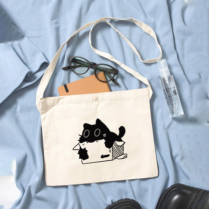 猫イラスト レギュラー キャンバス サコッシュ  段ボールが好きな猫