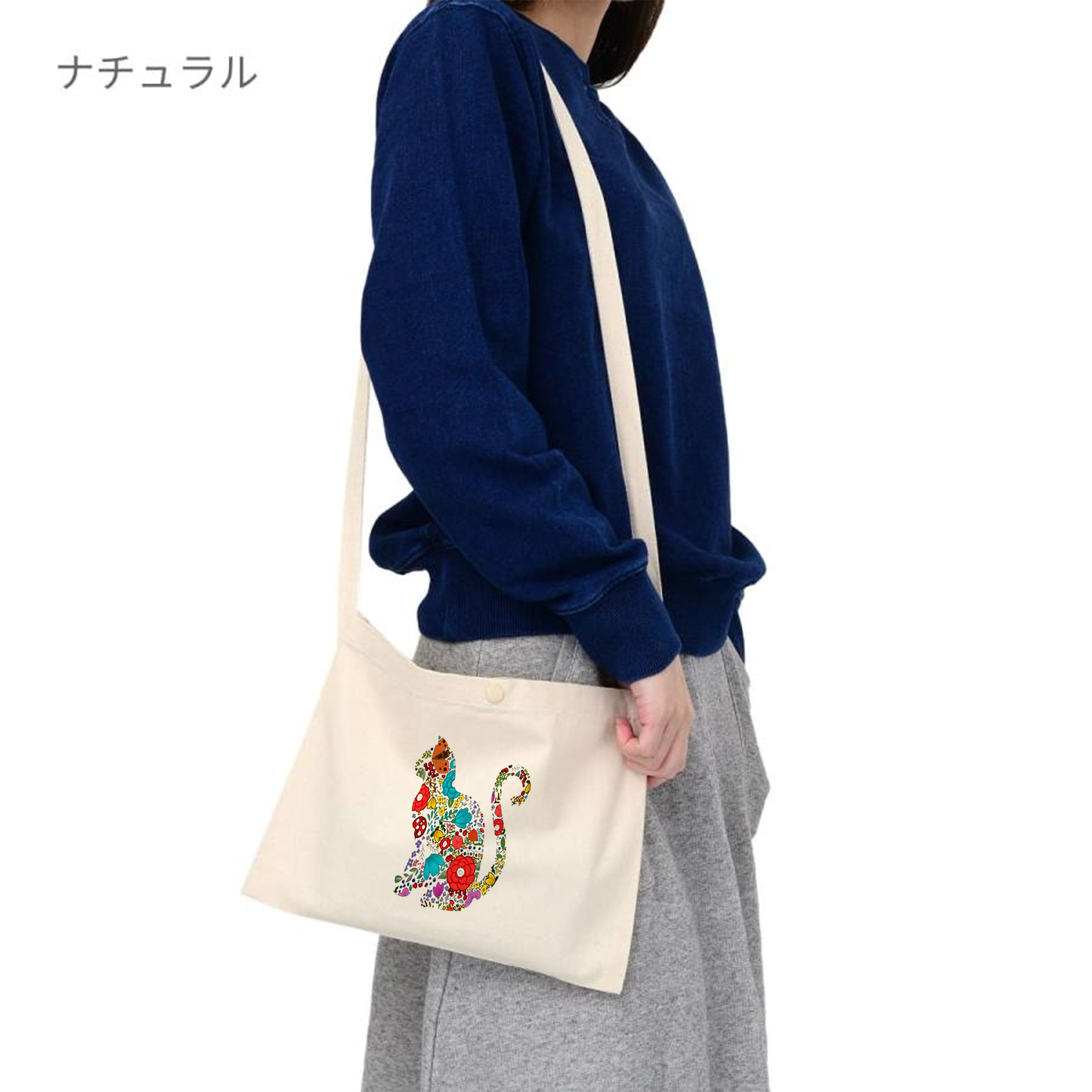 猫イラスト レギュラー キャンバス サコッシュ Flower Cat