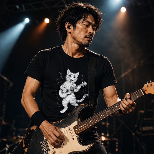 ウクレレキャット | かわいい猫 ウクレレ 演奏 イラスト Tシャツ【猫好き・音楽好き・誕生日ギフトに最適】
