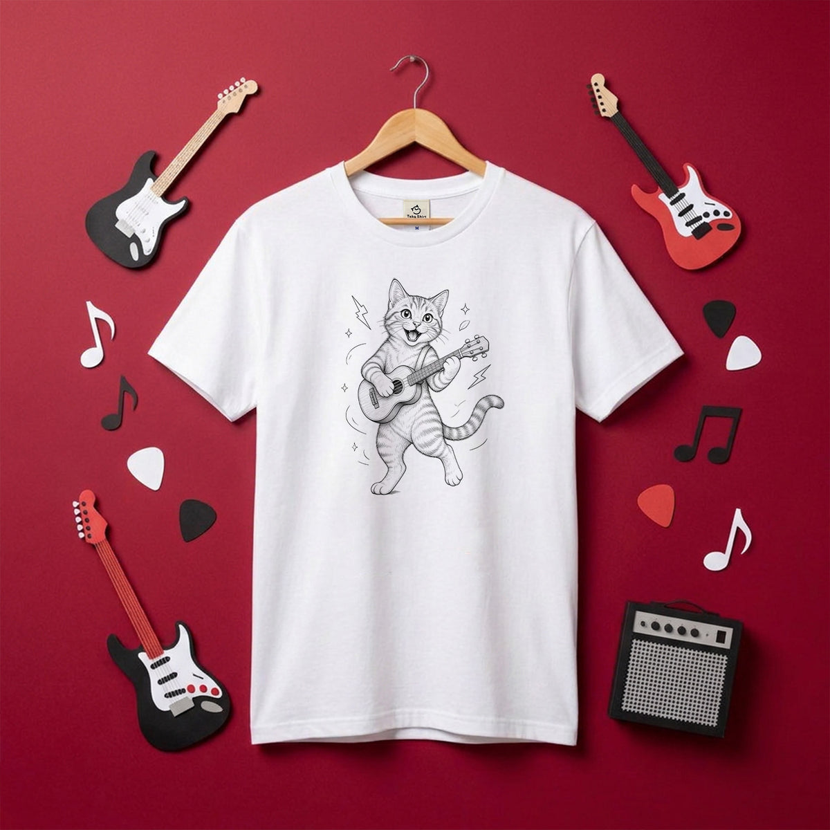 ウクレレキャット | かわいい猫 ウクレレ 演奏 イラスト Tシャツ【猫好き・音楽好き・誕生日ギフトに最適】