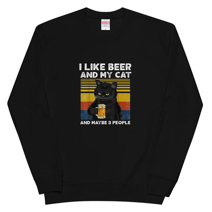 「I LIKE BEER AND MY CAT 」誕生日プレゼントにも最適！居酒屋・飲み会で話題の面白トレーナー｜日本酒・ビール・焼酎・ウイスキー好きにおすすめ