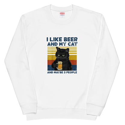 「I LIKE BEER AND MY CAT 」誕生日プレゼントにも最適！居酒屋・飲み会で話題の面白トレーナー｜日本酒・ビール・焼酎・ウイスキー好きにおすすめ