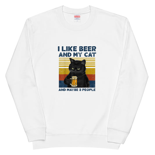 「I LIKE BEER AND MY CAT 」誕生日プレゼントにも最適！居酒屋・飲み会で話題の面白トレーナー｜日本酒・ビール・焼酎・ウイスキー好きにおすすめ