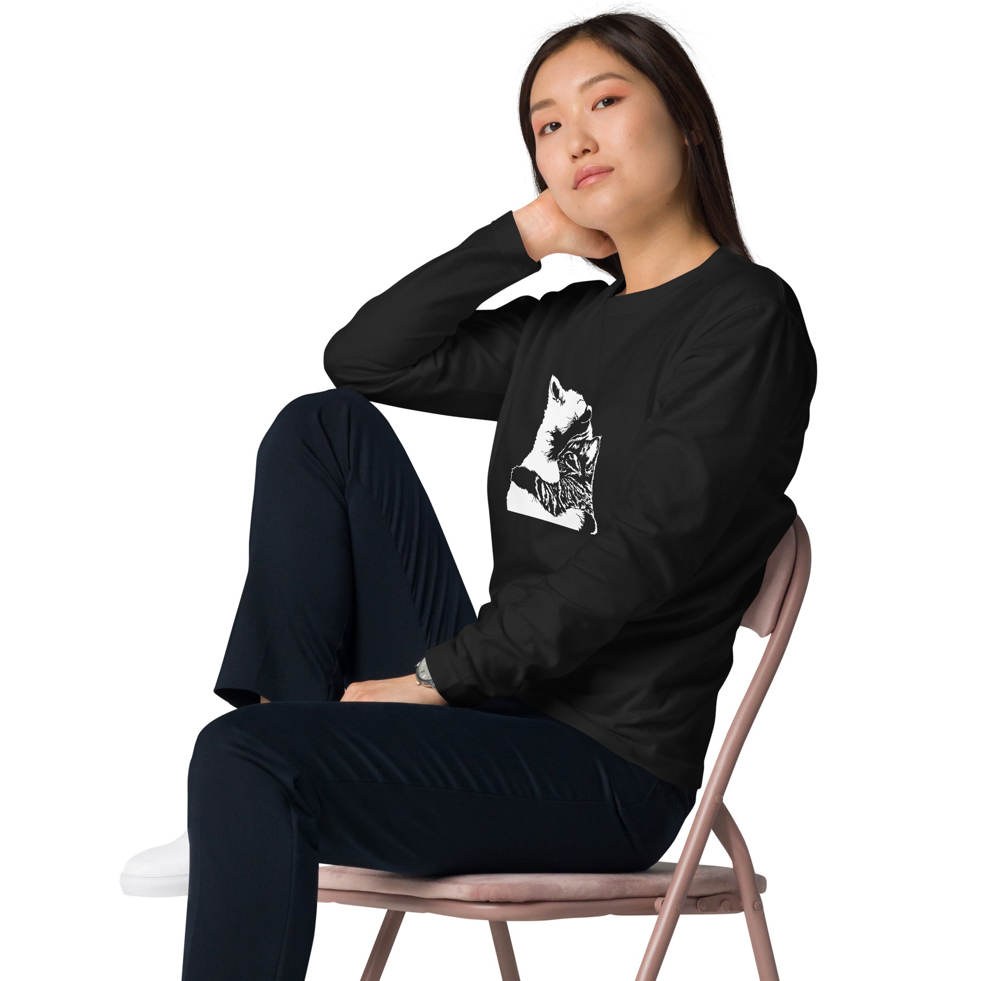 【バレンタイン限定】猫 ロン t 猫 長袖 t シャツ ねこ 猫イラスト 可愛い猫.
