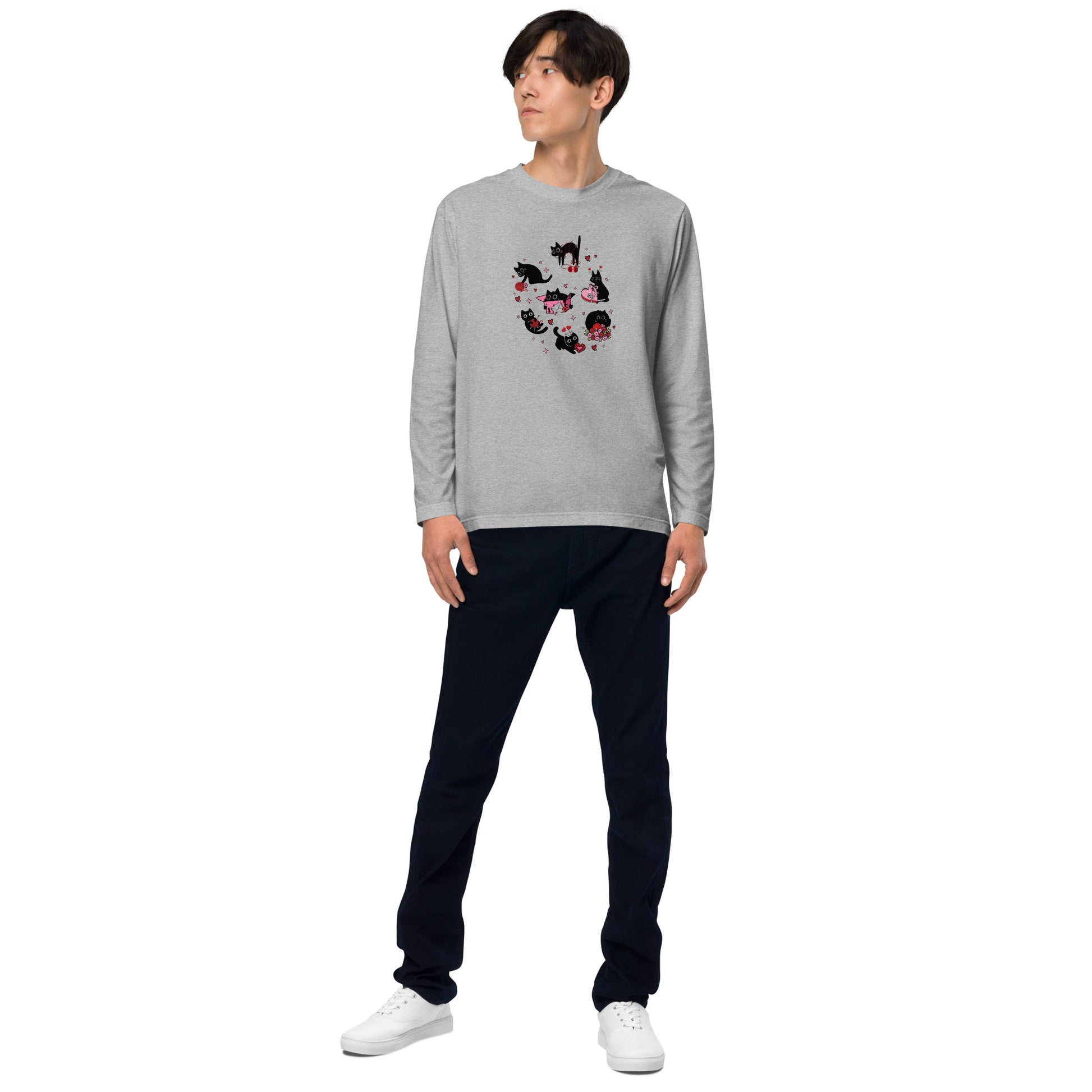 【バレンタイン限定】猫 ロン t 猫 長袖 t シャツ ねこ 可愛い猫イラスト.