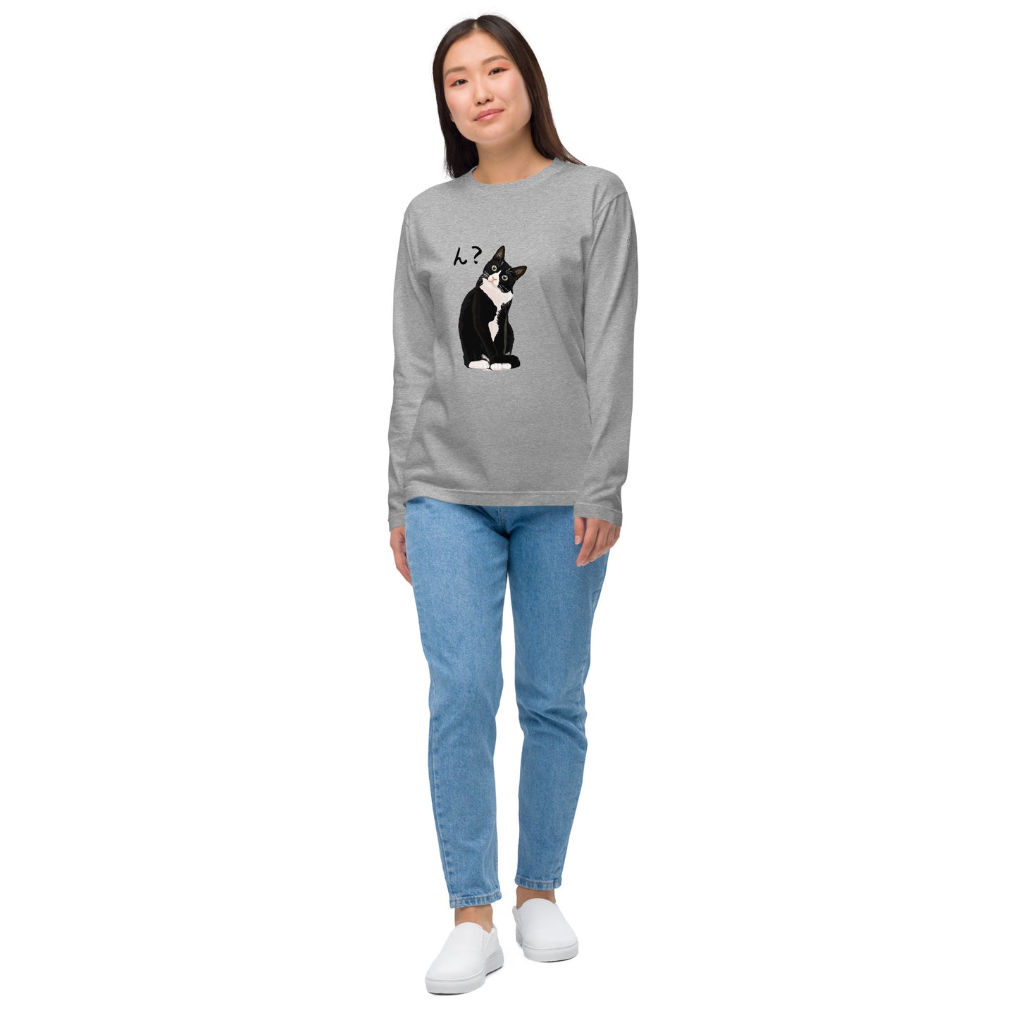 猫 ロン t 猫 長袖 t シャツ ねこ 猫イラスト ハチワレ猫 ん？.