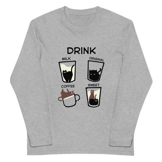 猫 ロン t 猫 長袖 t シャツ ねこ 猫イラスト 猫 ドリンク.