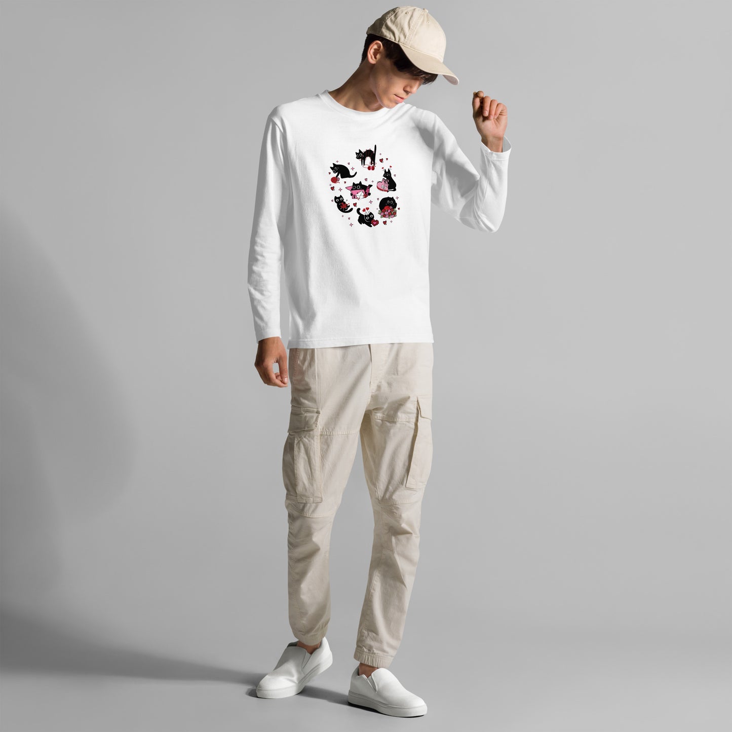 【バレンタイン限定】猫 ロン t 猫 長袖 t シャツ ねこ 可愛い猫イラスト.