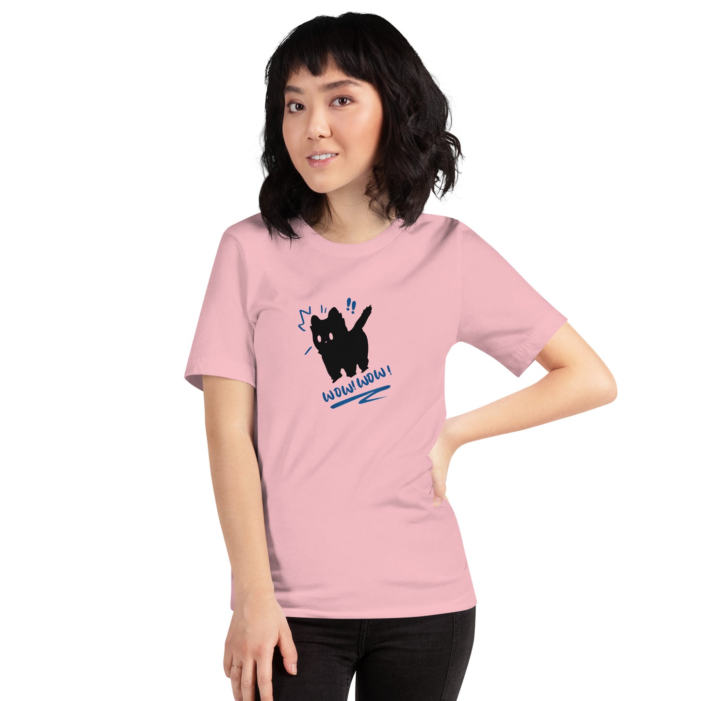 【バレンタイン限定】猫tシャツ ねこ 可愛い猫イラスト WOW! ビックリした！