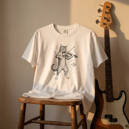バイオリンキャット | 猫 バイオリン 演奏 イラスト Tシャツ【猫好き・バイオリニスト・クラシック・誕生日ギフトに最適】